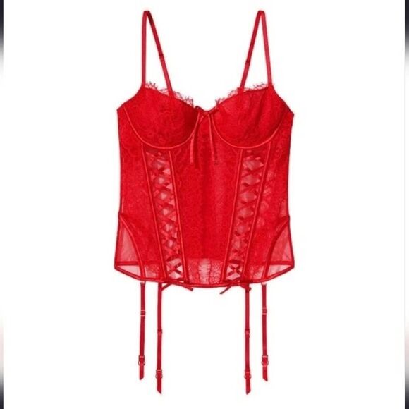 🆕️ Victoria's Secret VERY SEXY Wicked Unlined Lace-up Corset Red Lipstic - Picture 6 of 6